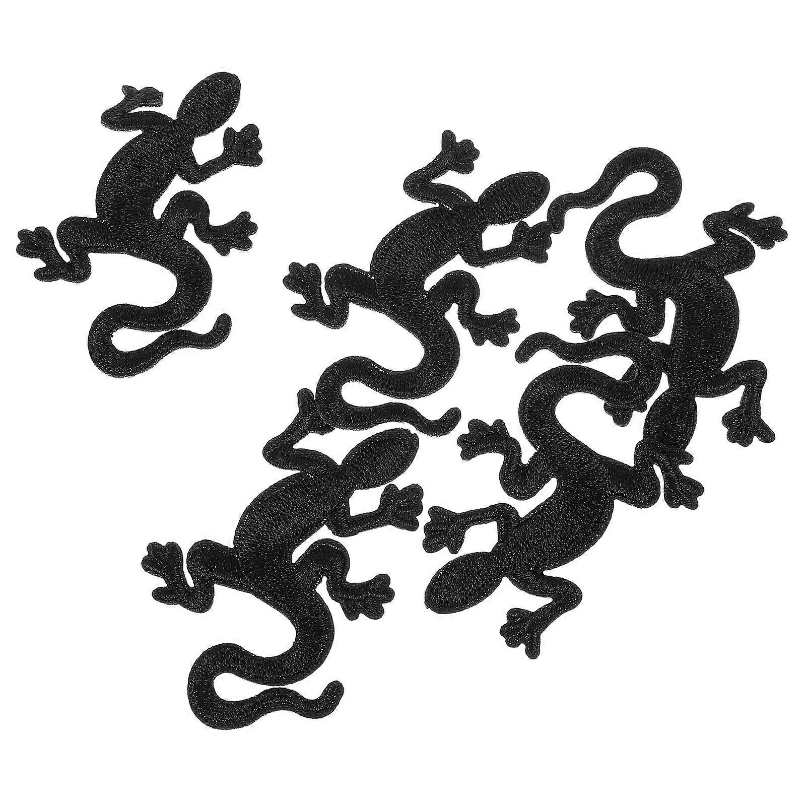 Compact Gecko Pattern Iron On Patches 5Pcs Suitable For Home Use In Black Designed For Creative Projects