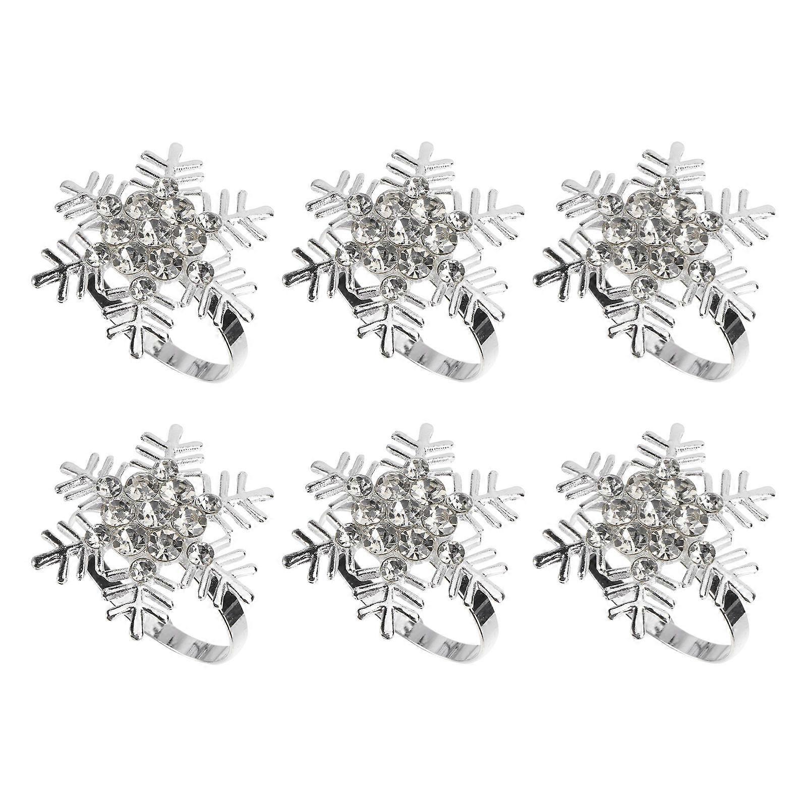 Table Napkin Rings Silver Snowflake Pattern for Christmas 6Pcs Pack