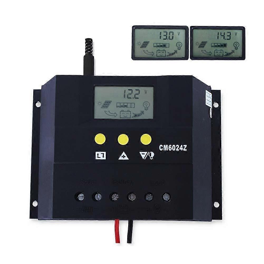 60A PWM Solar Charge Controller 12V 24V with LCD Display, Automatic Voltage Detection, Load Control