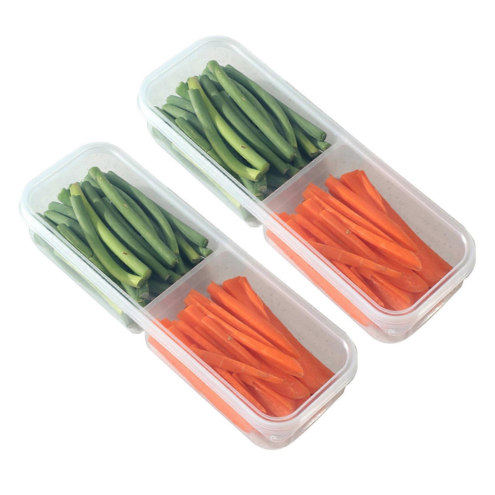 Narrow Clear Refrigerator Containers - 2/3 Compartment Snack Boxes - Stackable Kitchen Storage