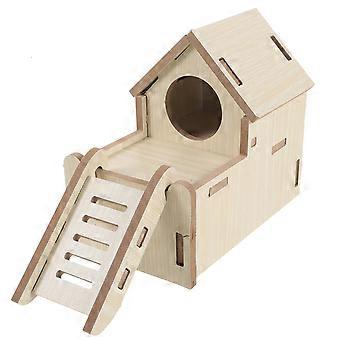 Cachette en bois pour hamster, maison pour dormir et se cacher, lot de 2, couleur beige