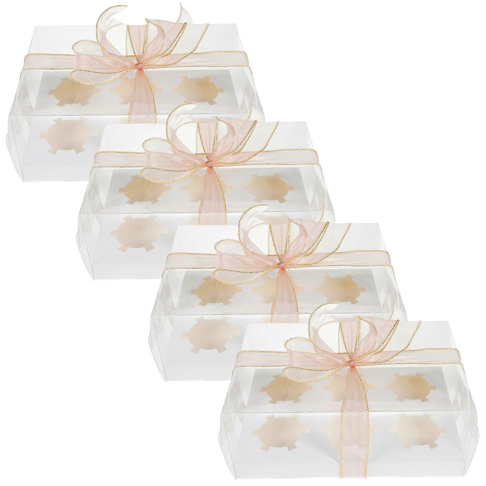 Egg Cake Paper Cupcake Boxes for Packaging 4Pcs Clear Cake Boxes with Hole Inserts