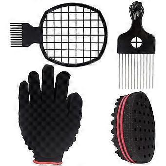 4PCS Twist Hair Tool Set , Hair Brush Twist Sponge Brush Metal Pick Comb Glove , for Braids Braiding Hair
