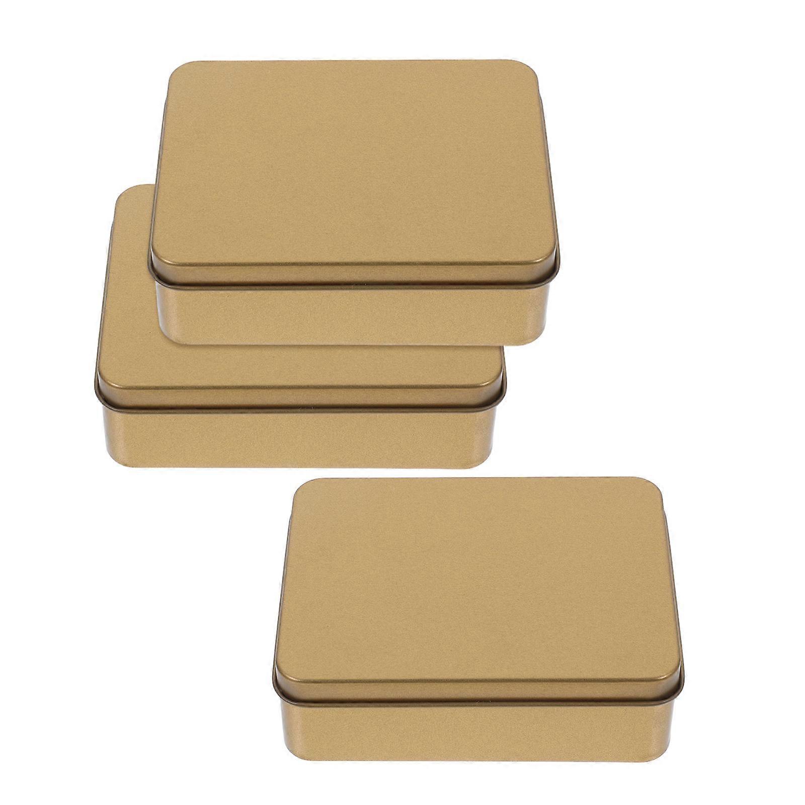 Golden Long Rectangular Tin Box for Storage 3Pcs Metal Candy Container Set