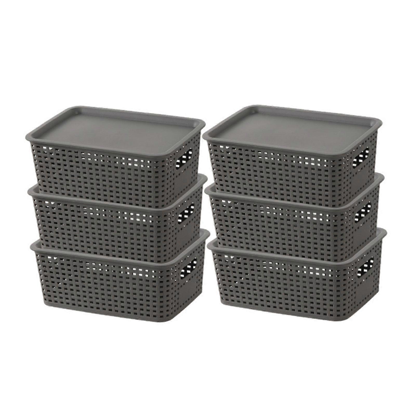 6Pcs Plastic Storage Baskets with Lid Handle Design Large Capacity Stackable Storage Container Organizer Bins