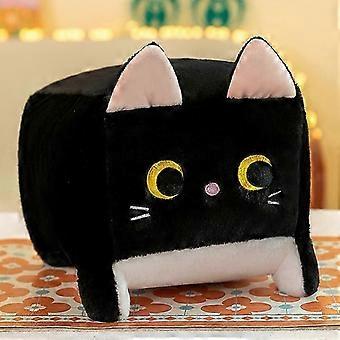 Quadratisches Katzenkissen, Plüschtier, Kätzchen, flauschiges Kissen, weiche Puppe, Cartoon-Kawaii-schwarze Katze, Dekokissen, Entspannungskissen für Kinder, Größe
