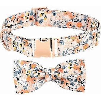 Dog Collar with Detachable Bow Tie, Trendy Pattern Dog Training Collar, Cotton Dog Adjustable Collar with Breathable Bow Tie Collar for Small Med zxll