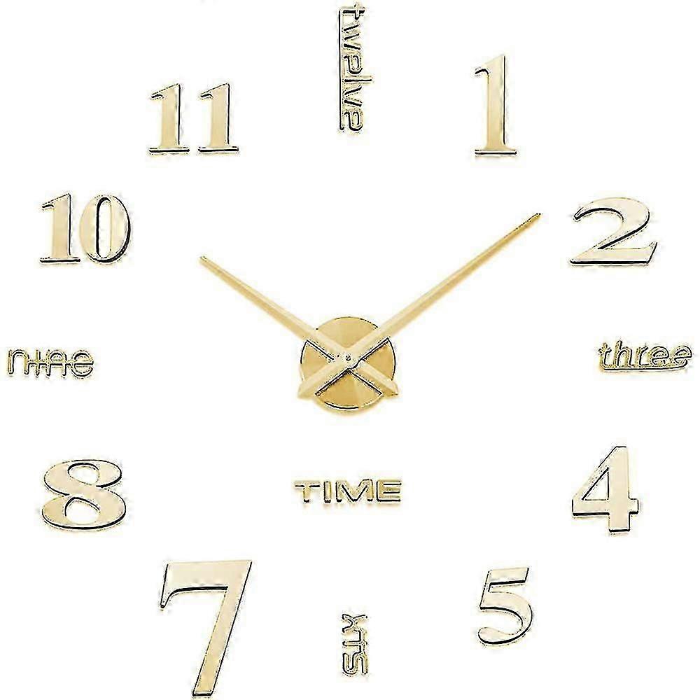DIY Frameless 3D Wall Clock Elegant Oversized Mirror Surface