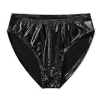 Wet look underpants compatible with men with patent leather and elastic waist