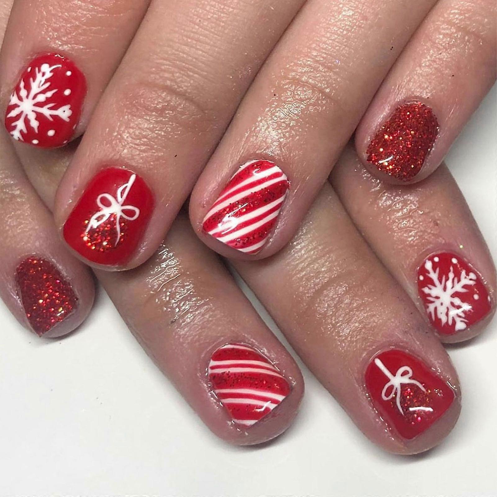 24 Pcs Snowflake Glitter Press On Nails