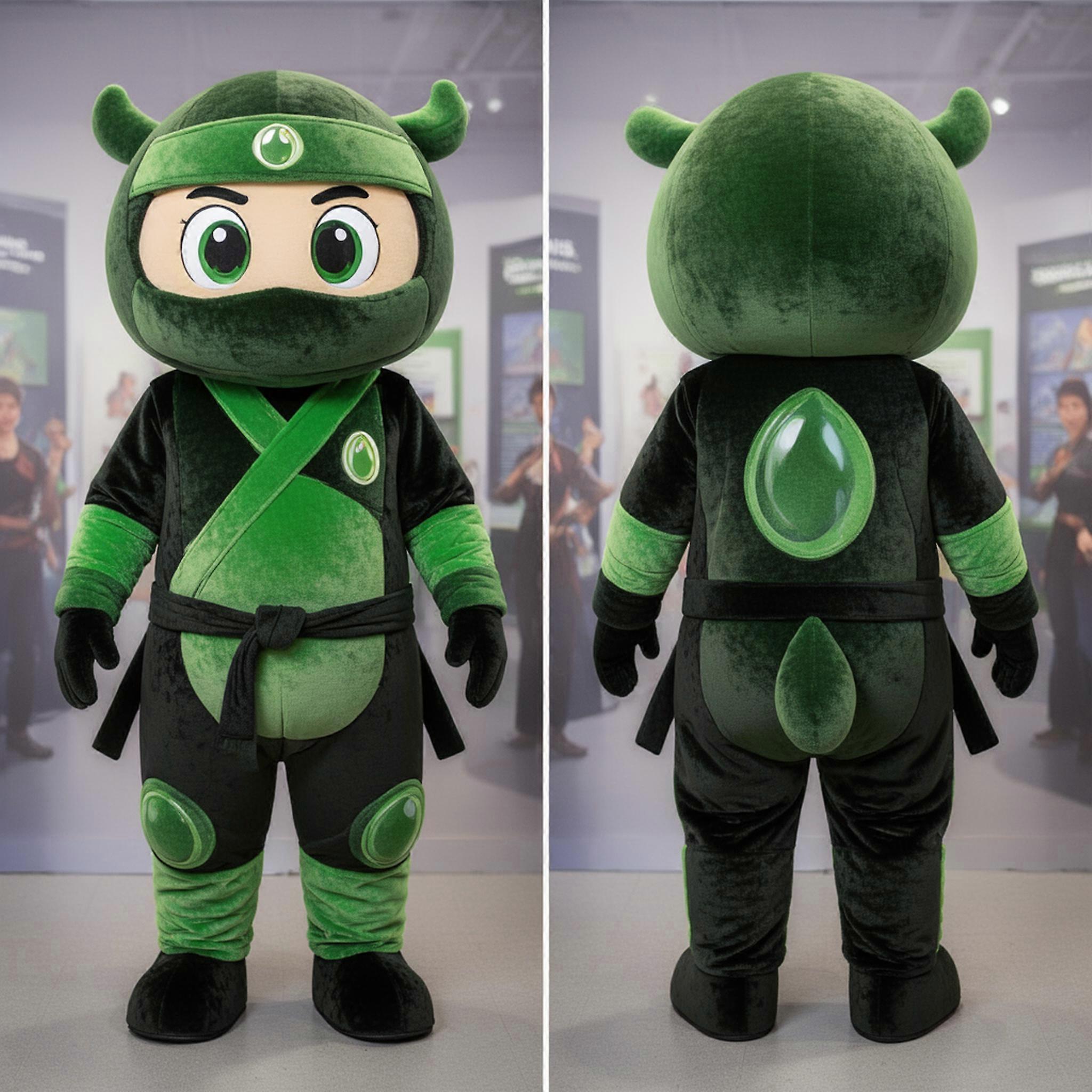 MASTICOT Olive Green Cartoon Ninja Mascot