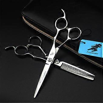 6 Inch Hair Cutting Scissors Set with Professional Barber Shears, Stainless Steel, Leather Case