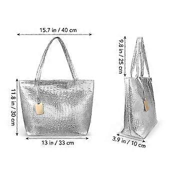 1pc Large Capacity Women Handbag Shoulder Shopping Bag Fashion Tote Bag for School Work Silver CSC-WHBYV