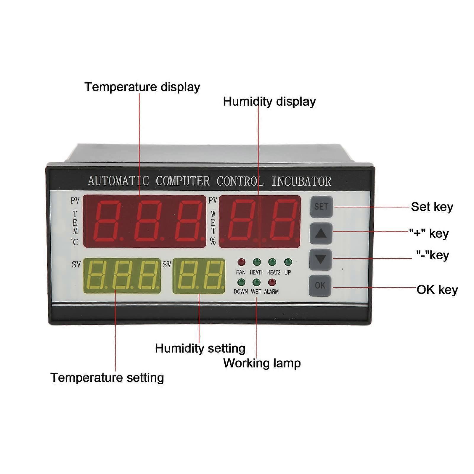 Egg Incubator Controller 110V, Digital Temperature and Humidity Controller with Smart Display for Poultry Hatchery
