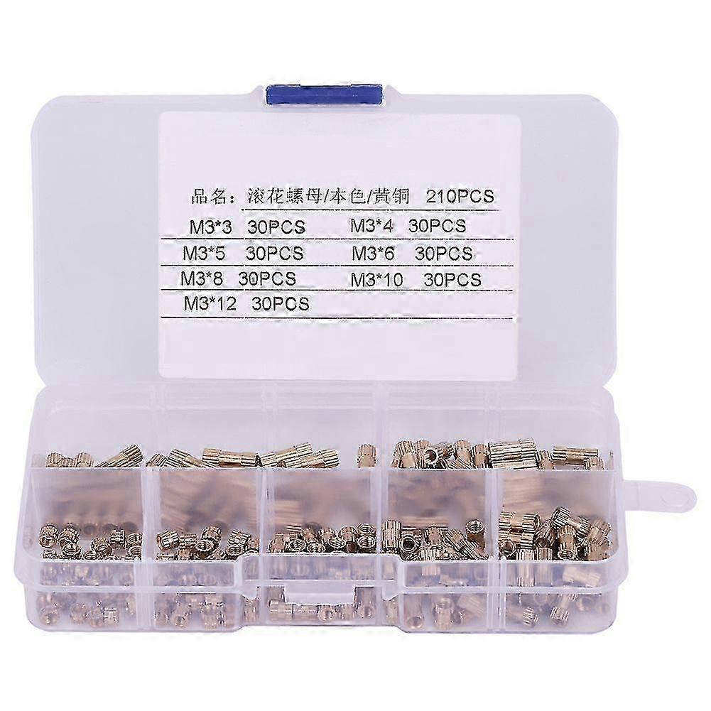 210pcs M3 Brass Cylinder Knurled Threaded Round Insert Embedded Nuts