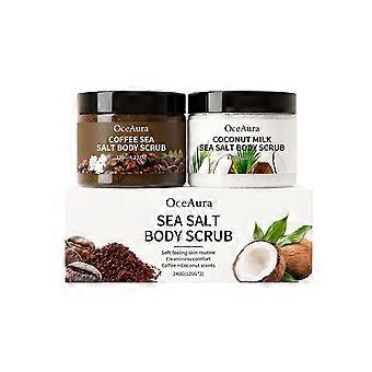 2pcs Body Scrub Set, Sea Salt, Two Fragrances (Coffee & Coconut Milk), Gentle Daily Care Set