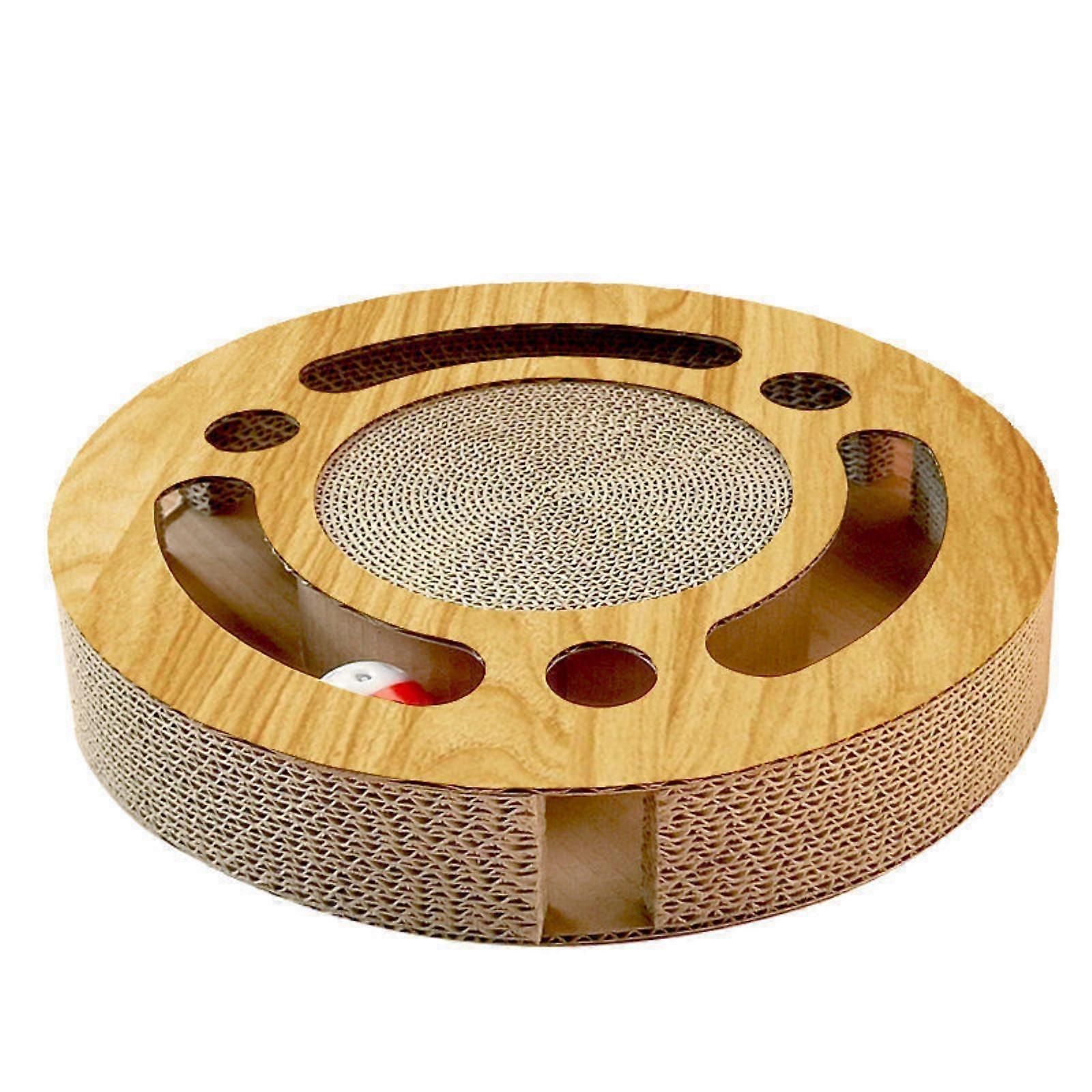 Interactive Cat Scratcher with Ball | Space-Saving Circular Design, Wood