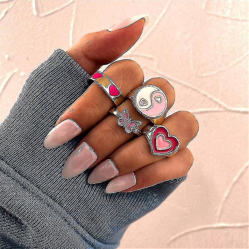 خمر خواتم القلب الذهبي تعيين للمرأة أزياء الوردي