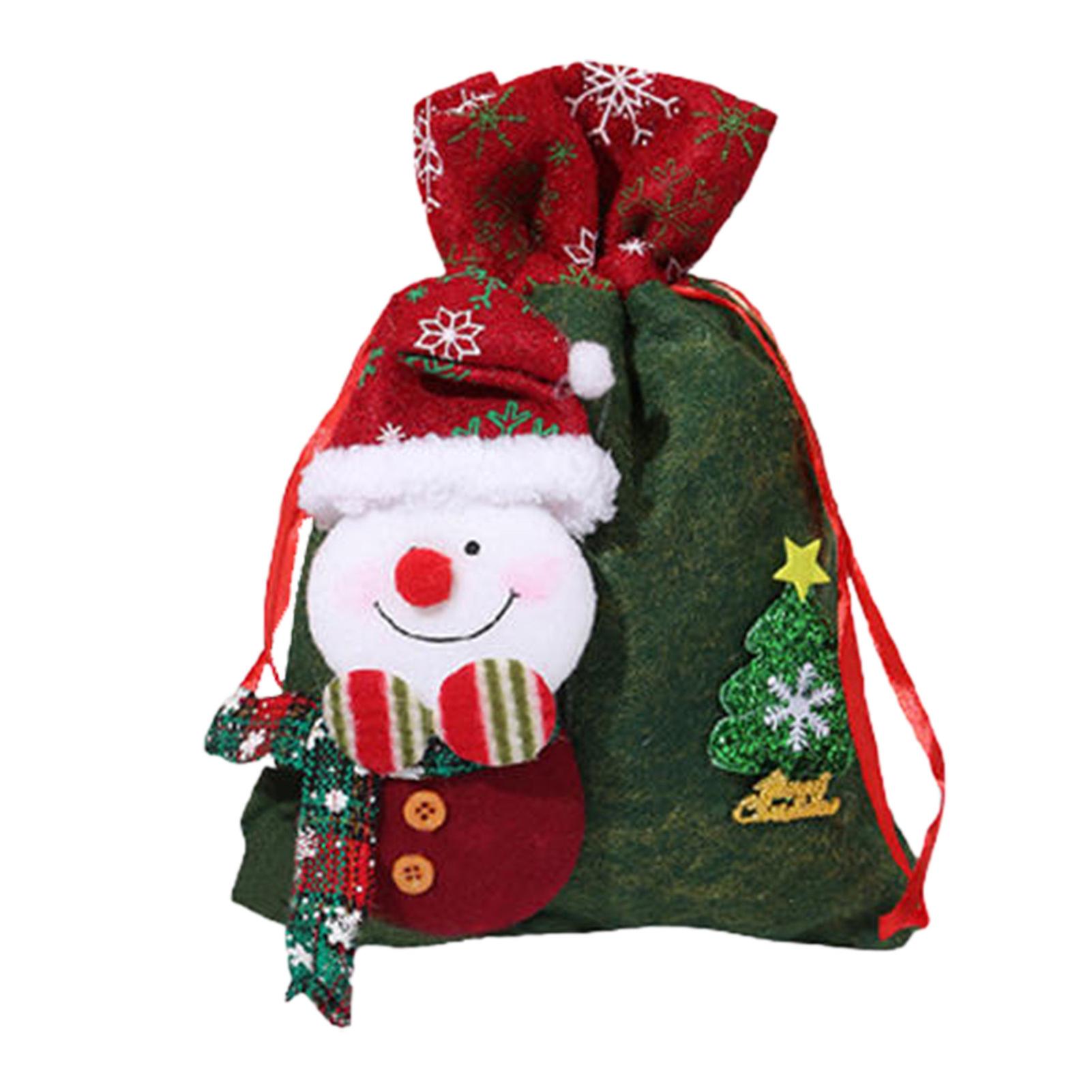 Santa Sacks Drawstring Christmas Bags Classic Christmas Elements Printed Storage Bag