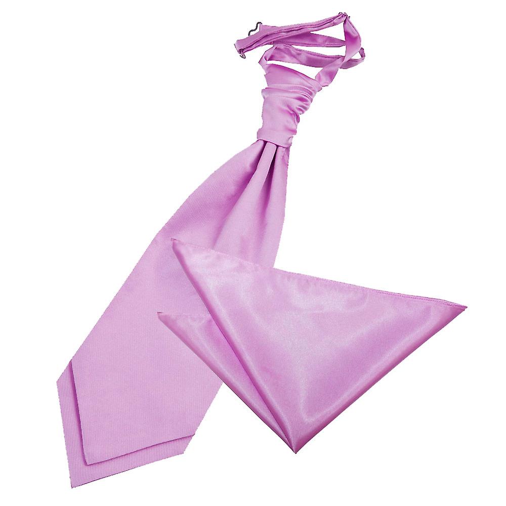 Lilac Plain Satin Wedding Cravat and Pocket Square Set