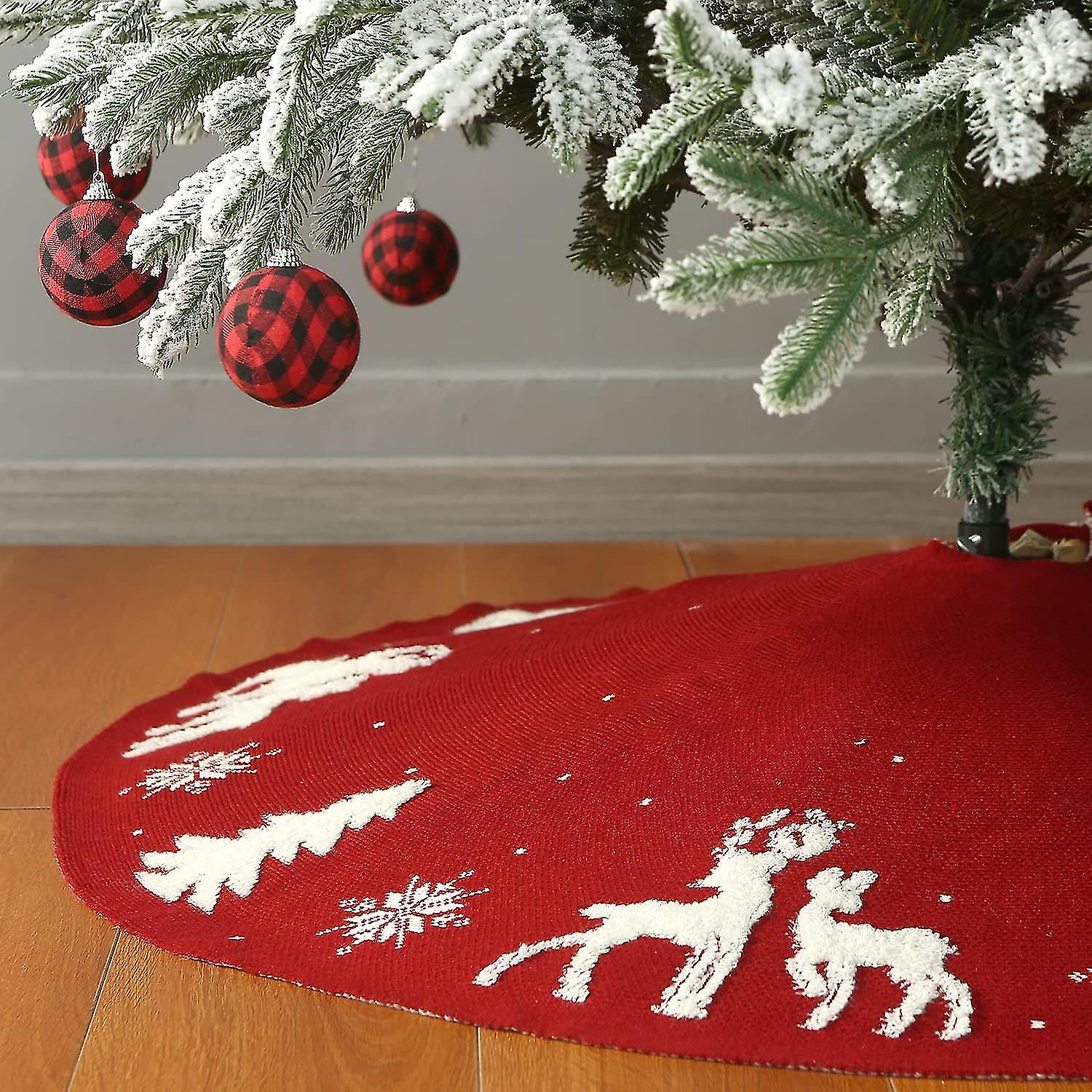 Knit Christmas Tree Skirt,luxury Cable Knitted (red 3d, 48")