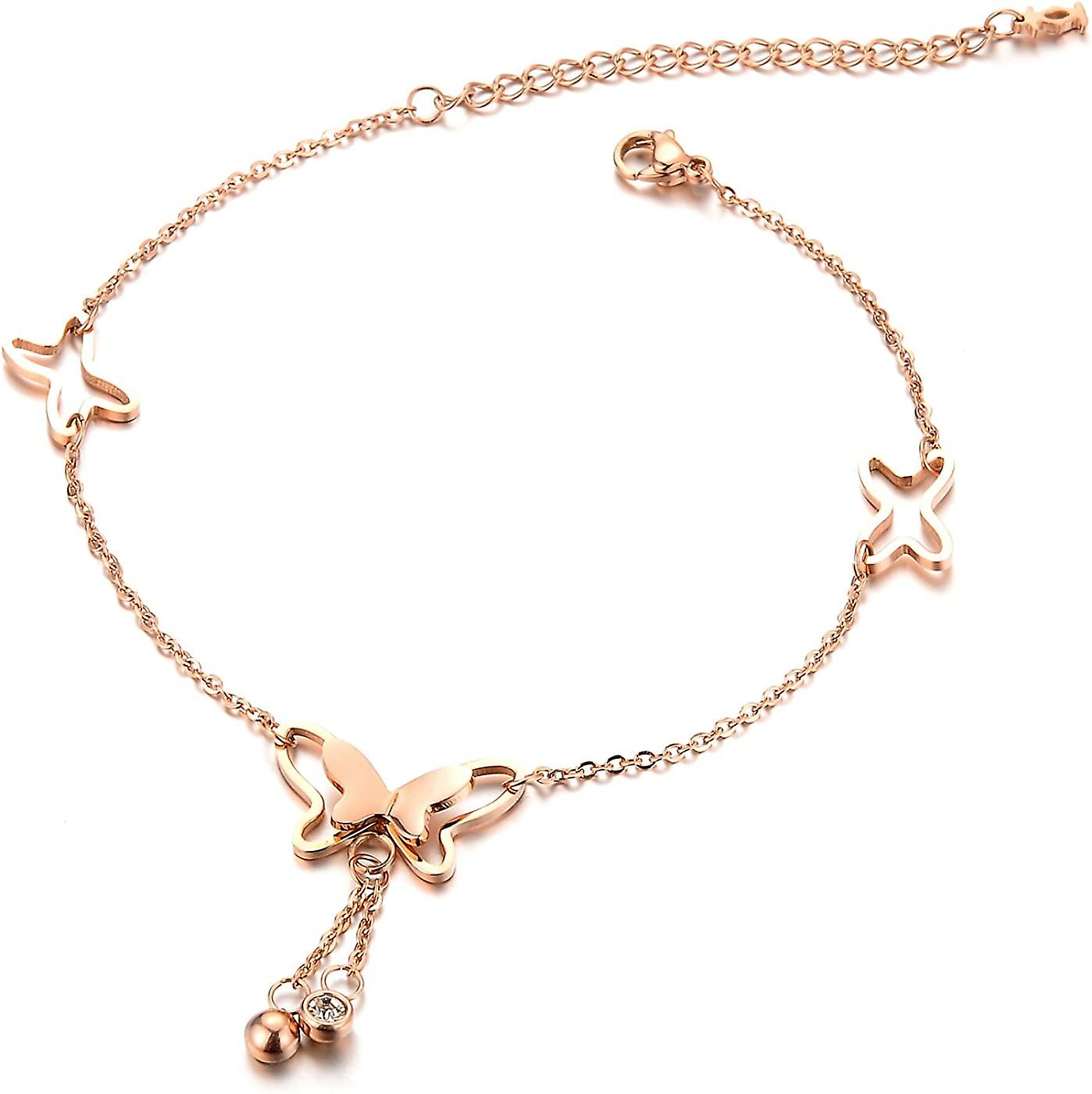 Muoti nilkkarannekoru naisille ruusukultainen perhonen jalkaketju säädettävät korut