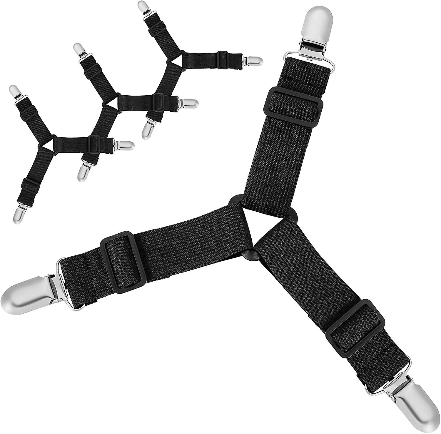 Pxcl Set Of 4 Adjustable Bed Tie Downs With Elastic Straps And Metal Duckbill Clips (black Triangle, 4)