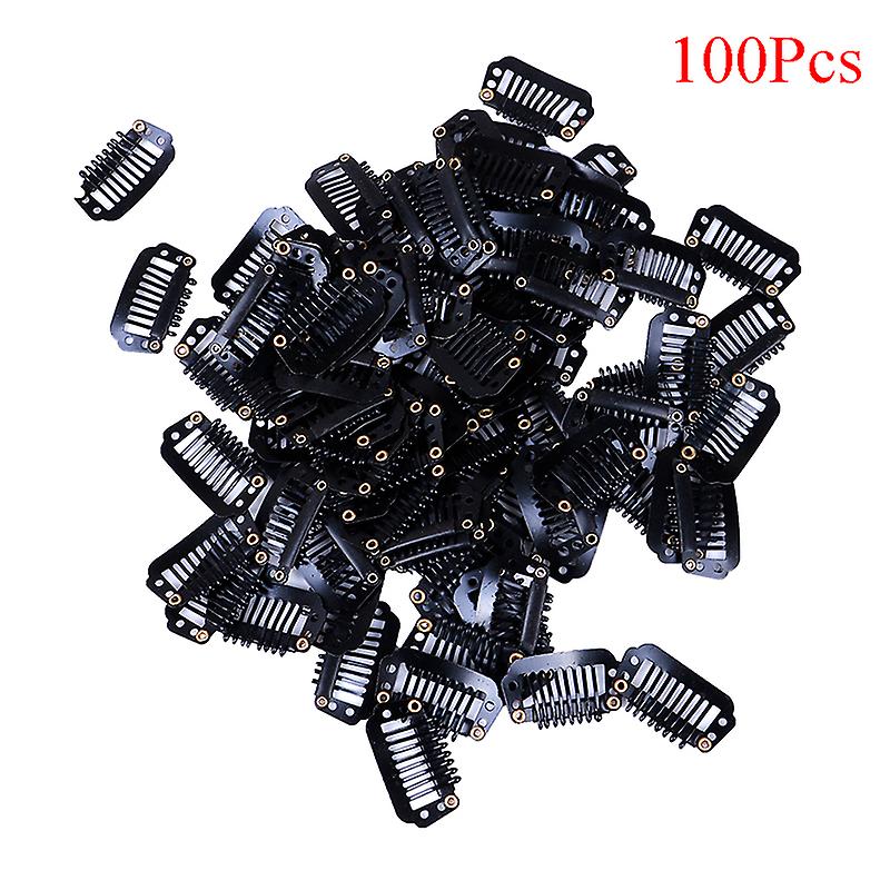 10/100 Toupee Wig Clips Snap Clips W/ Rubber Back Hair Extension Black 8 Teeth