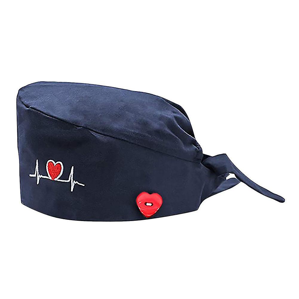 Femmes Ecg Heart Broderie Réglable Dustproof Button Scrub Cap Bouffant Hat