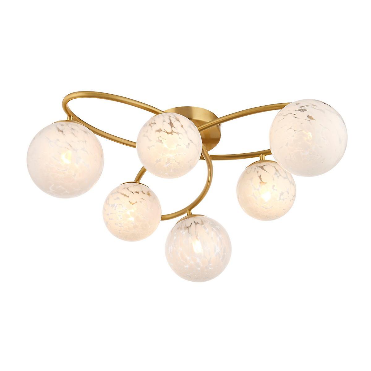 Maye 6 Light Multi Arm Glass Semi Flush Ceiling Lamp Satin Brass