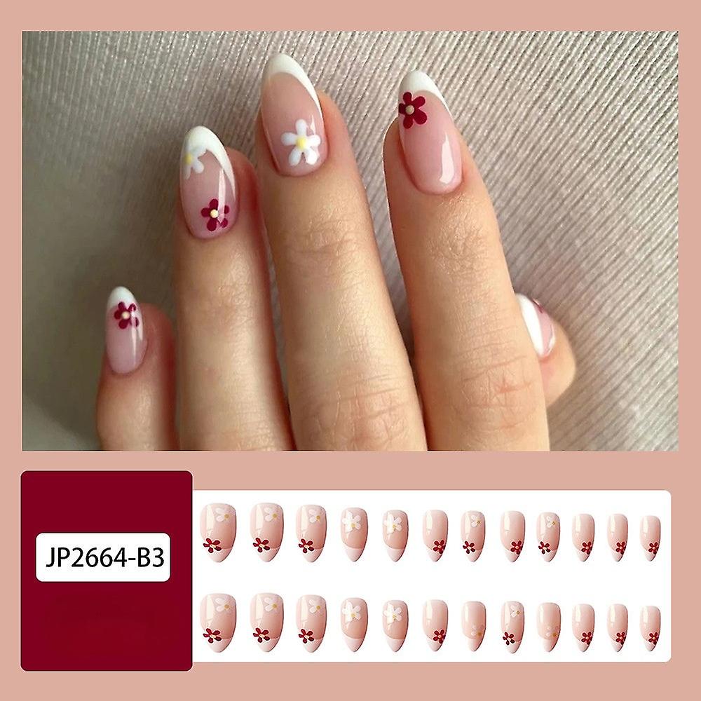 False Nail Tips Fake Artificial Art DIY Finger Cover Gentle Nude Pink Red White Small Flower Edge