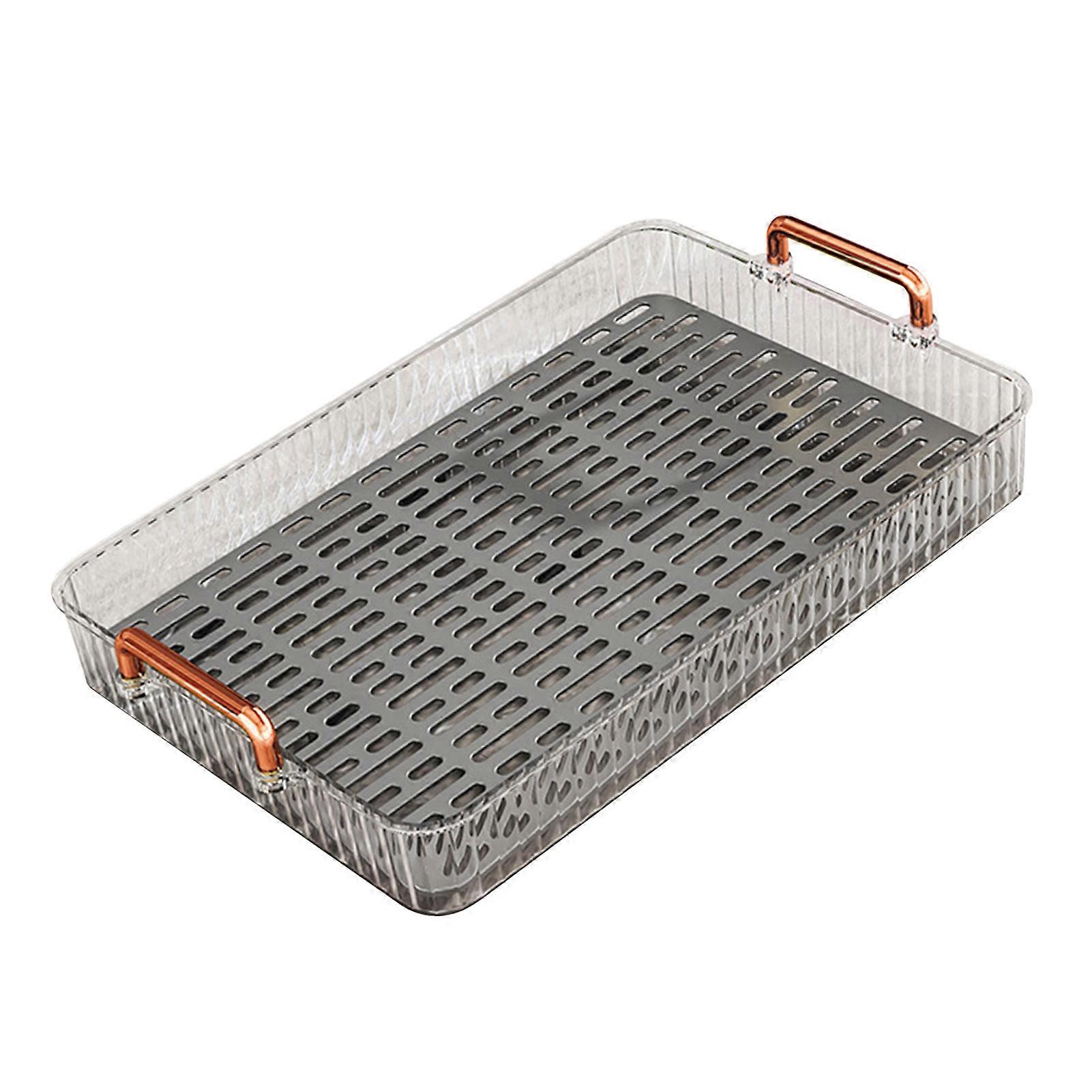 Water Drainage Tea Tray Double Layer Large Capacity Rectangular Cup Drain Board with Handle for Living Room S White 