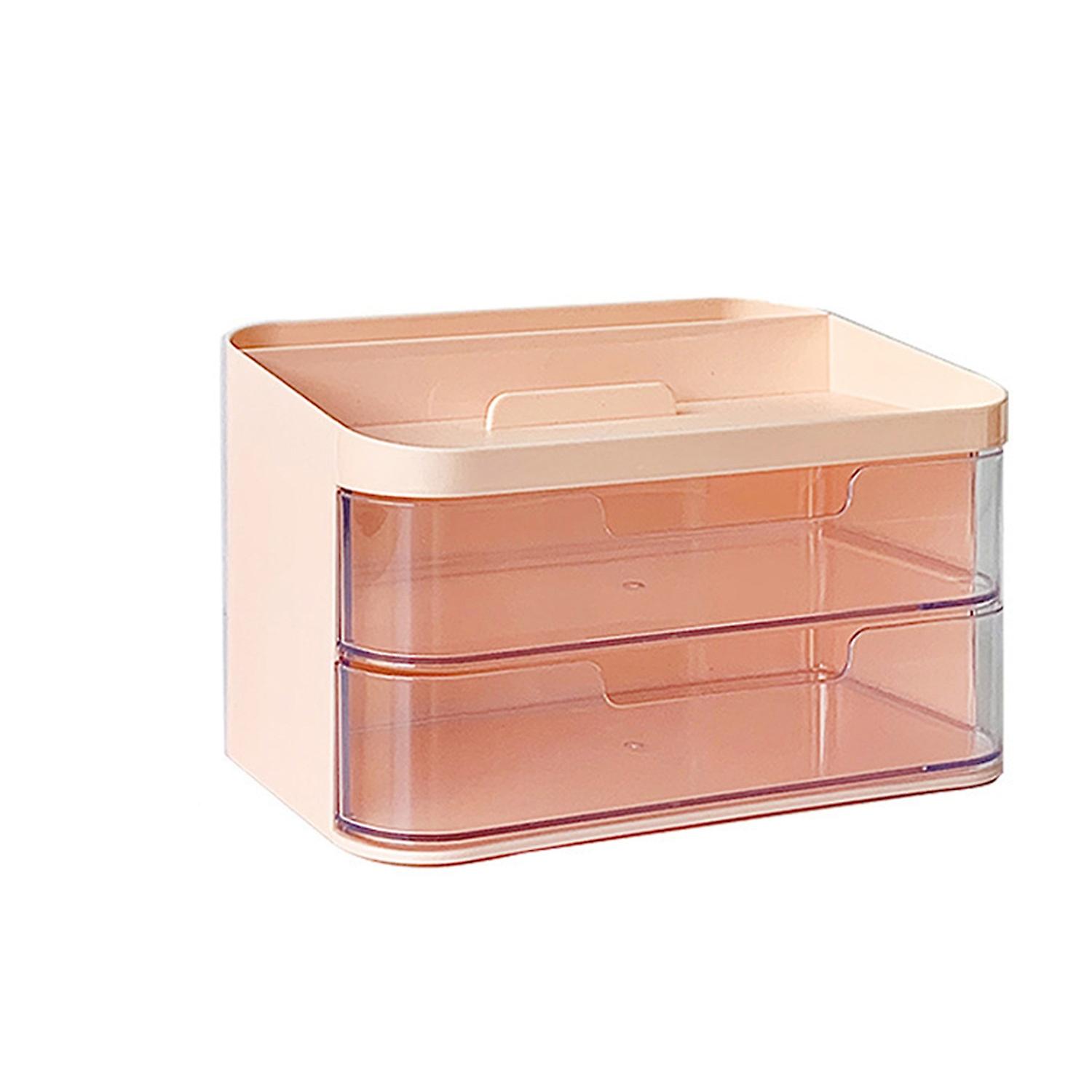 Desktop Storage Box Transparent Double Layer Dustproof Drawer Organizer Stationery Storage Container