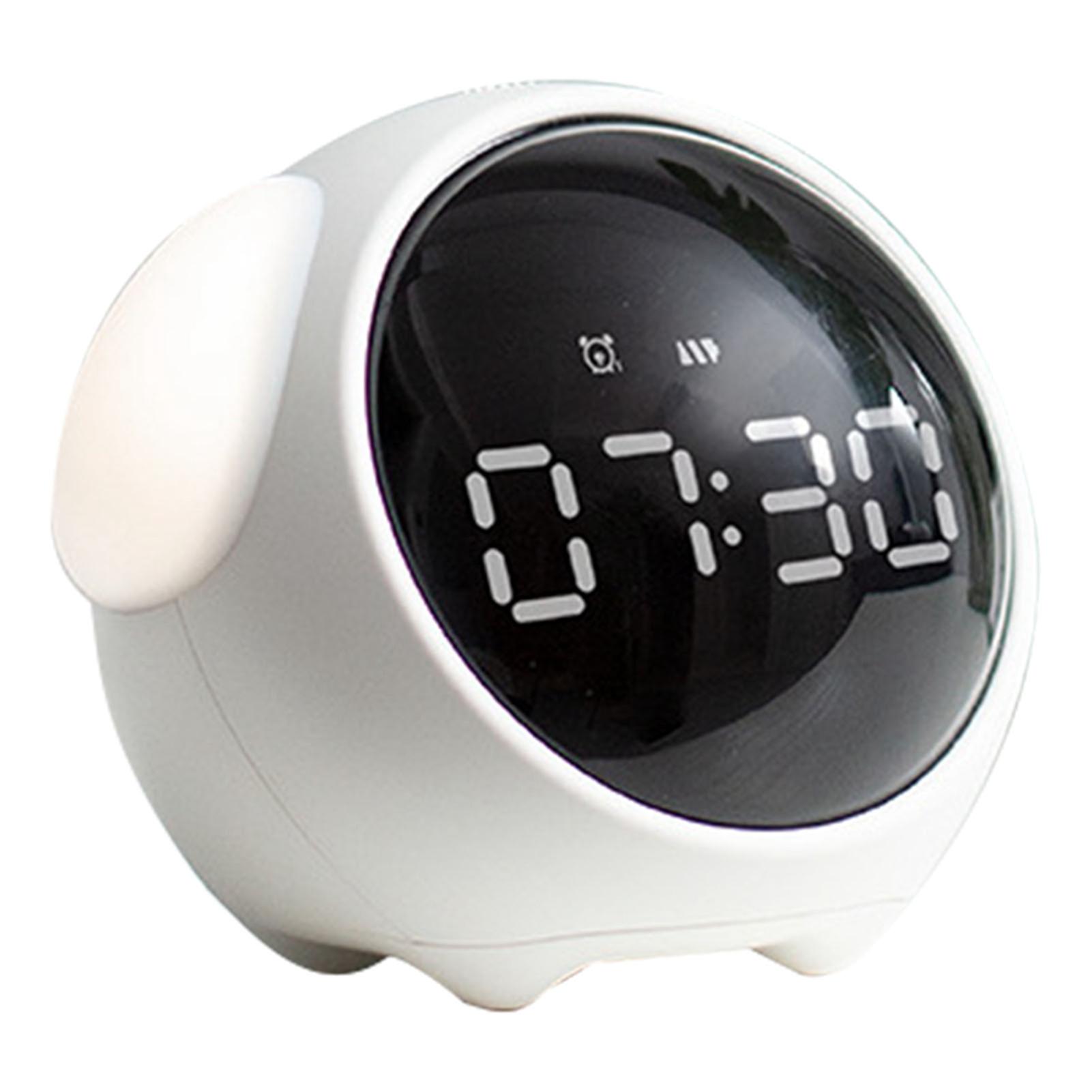 Children's Expression Alarm Clock LED Night Light Digital Display Rechargeable Wake-Up Lamp Sleep Aid Built-in Battery White Design for Bedrooms and K