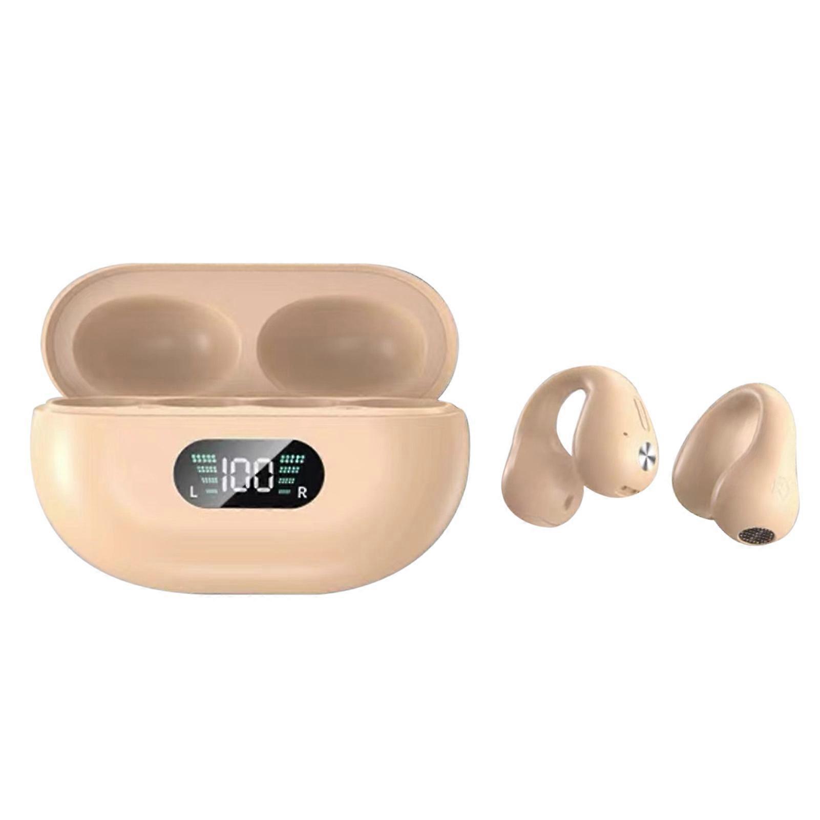 Bluetooth Earbuds Bone Conduction Open Ear Intelligent Digital Display Ergonomic Lightweight Wireless Earbuds for Sports Khaki