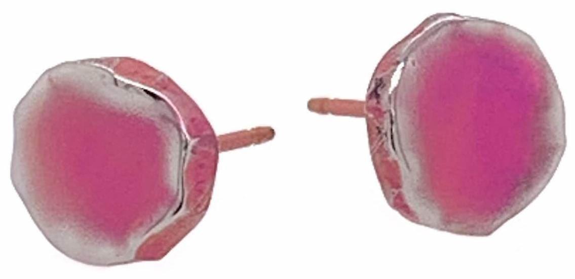 Ti2 Titanium Squashed 9mm Round Stud Earrings - Candy Pink