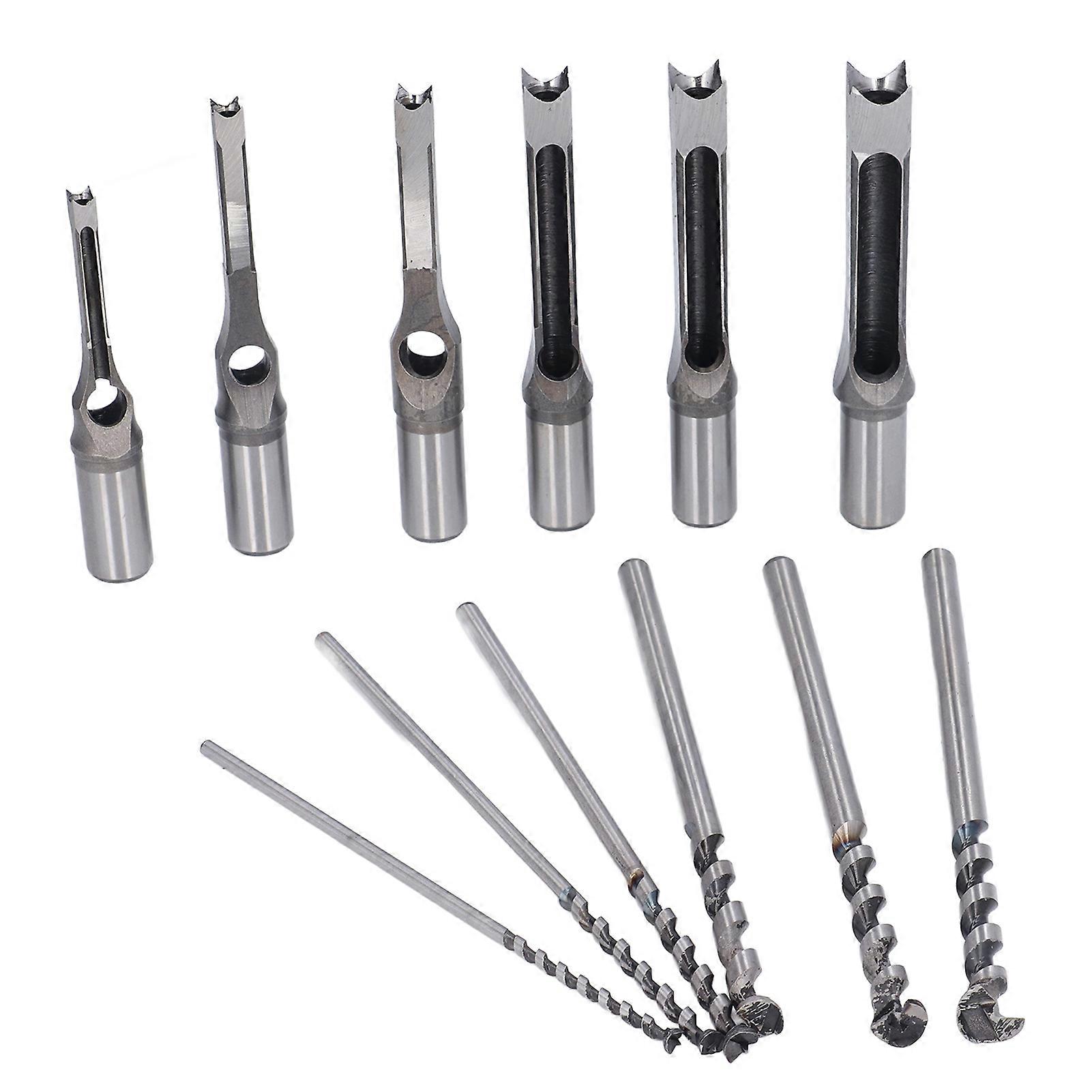6Pcs Square Hole Mortiser Drill Bit Alloy Steel Adjustable Mortising Chisel Woodworking Tool