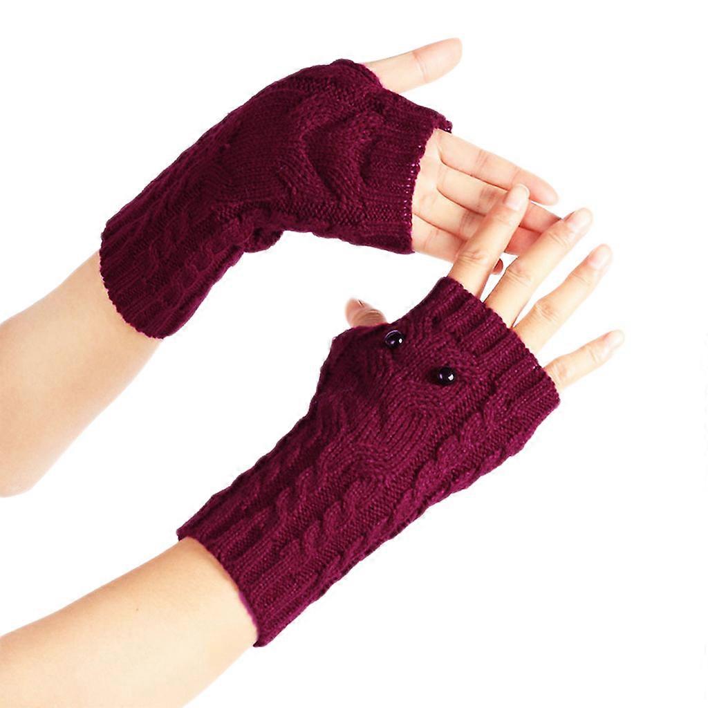 Knitted Fingerless Gloves Owl Pattern Gloves with Thumb Hole Elastic Mittens
