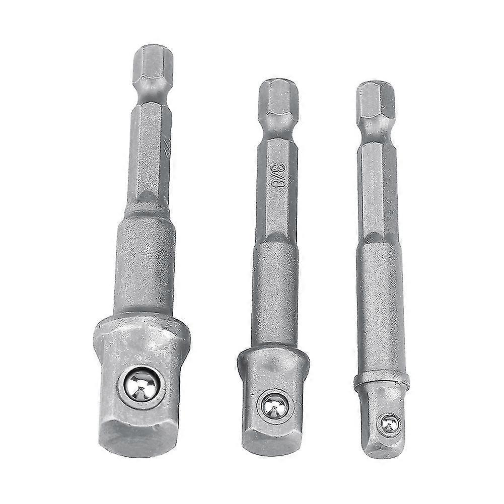 3pcs/set Socket Adapter 1/4in Hex Shank To 1/4" 3/8" 1/2" Drill Bits Extension Bar (short Type)