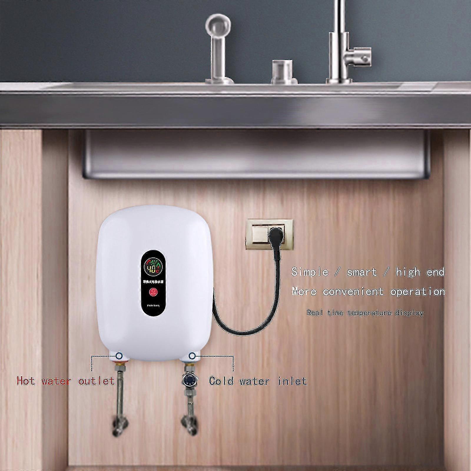 3000wミニ給湯器110v電気タンクレスインスタント温水ヒーターサーモスタット洗浄暖房システムホームキッチンバスルーム(白)機能