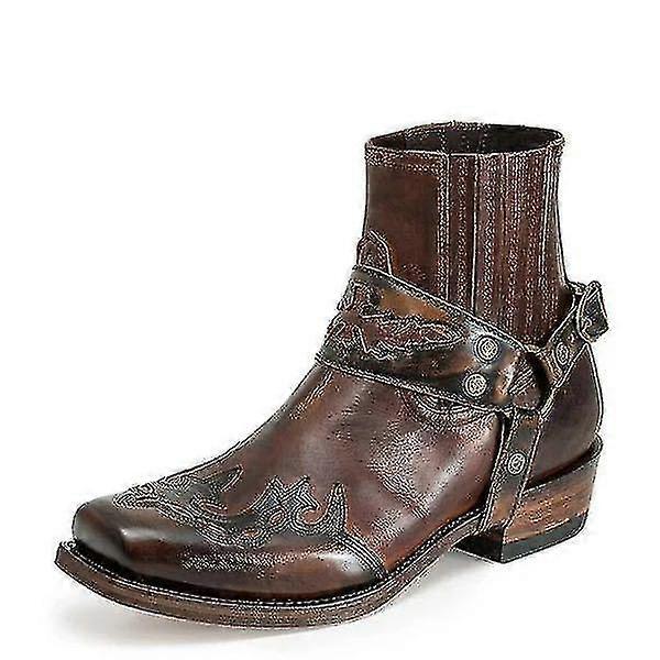 Západní boty pro muže Vintage vyšívané boty Square-toe vyšívané krátké boty