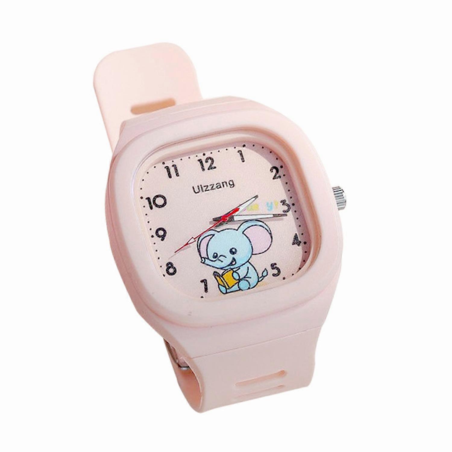 Kids Elephant Pattern Watch Square Dial Student Watch Adjustable Strap Quartz Movement Wristwatch