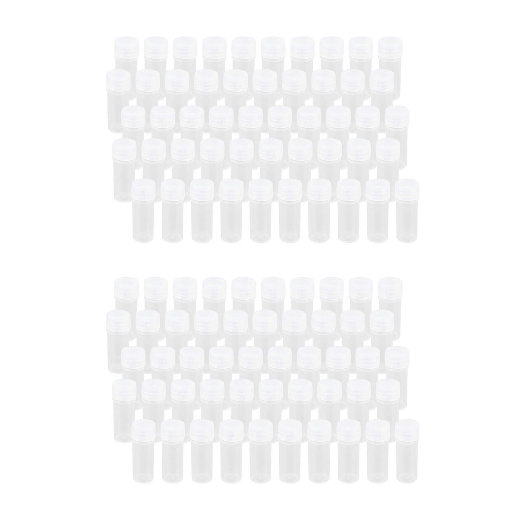 100x Plastic Sample Bottle 5ml Test Tube Lab Small Vial Storage Container + Lid