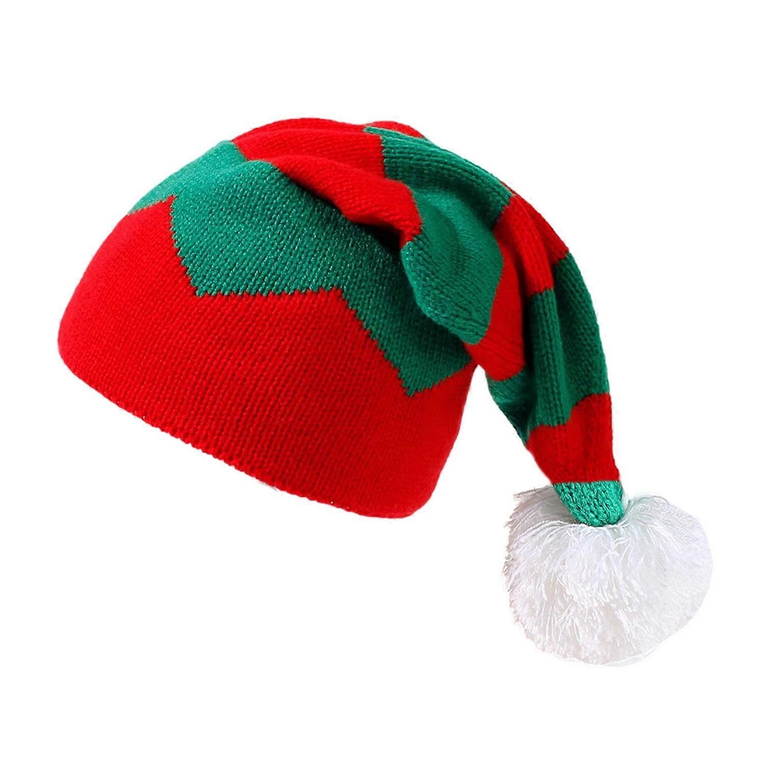 Christmas Santa Hat Color Matching Festive Plush Ball Decor Triangle Shape Bright Color Elastic Soft