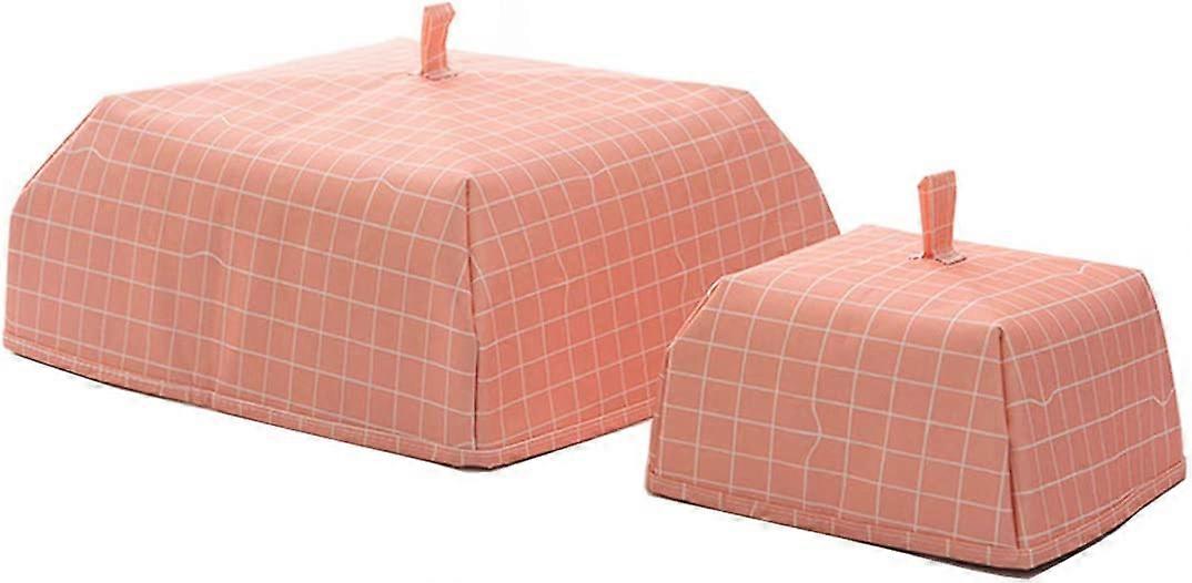 2 pcs Portable Foldable Dust  Food Covers, Internal Coating Keeps Food Warm(red grid)
