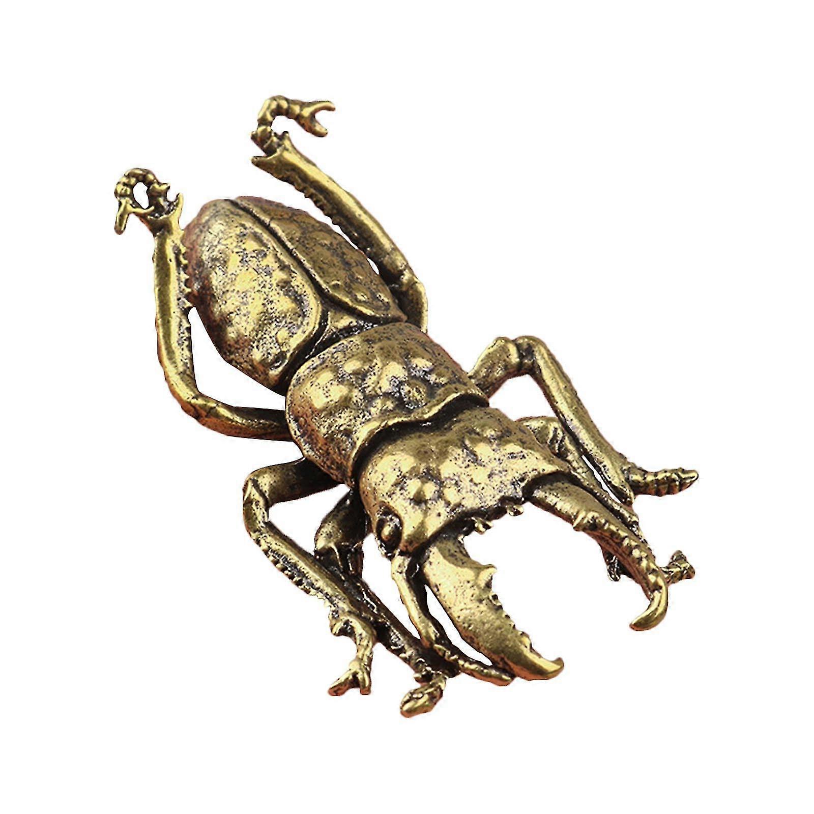 Solid Mässing Beetle Ornament Simulering Insekter Figurer Miniatyrer Bugs Staty