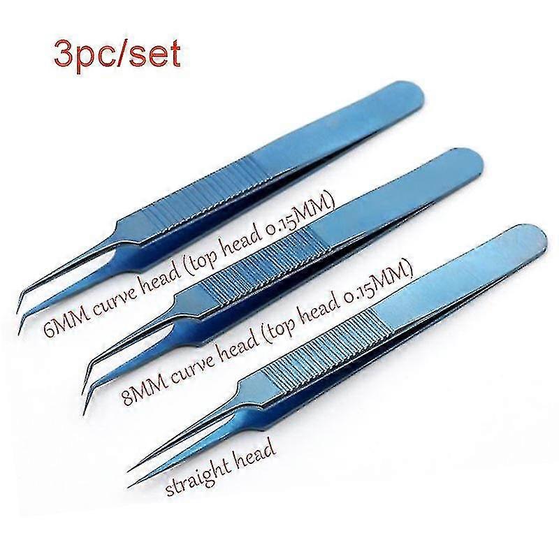 3pcs 11.5cm 6mm/8mm καμπύλη κεφαλή/ευθεία κεφαλή (επάνω κεφάλι 0.15mm) Κράμα τιτανίου Μικροχειρουργικά εργαλεία Λαβίδες μεταμόσχευσης μαλλιών