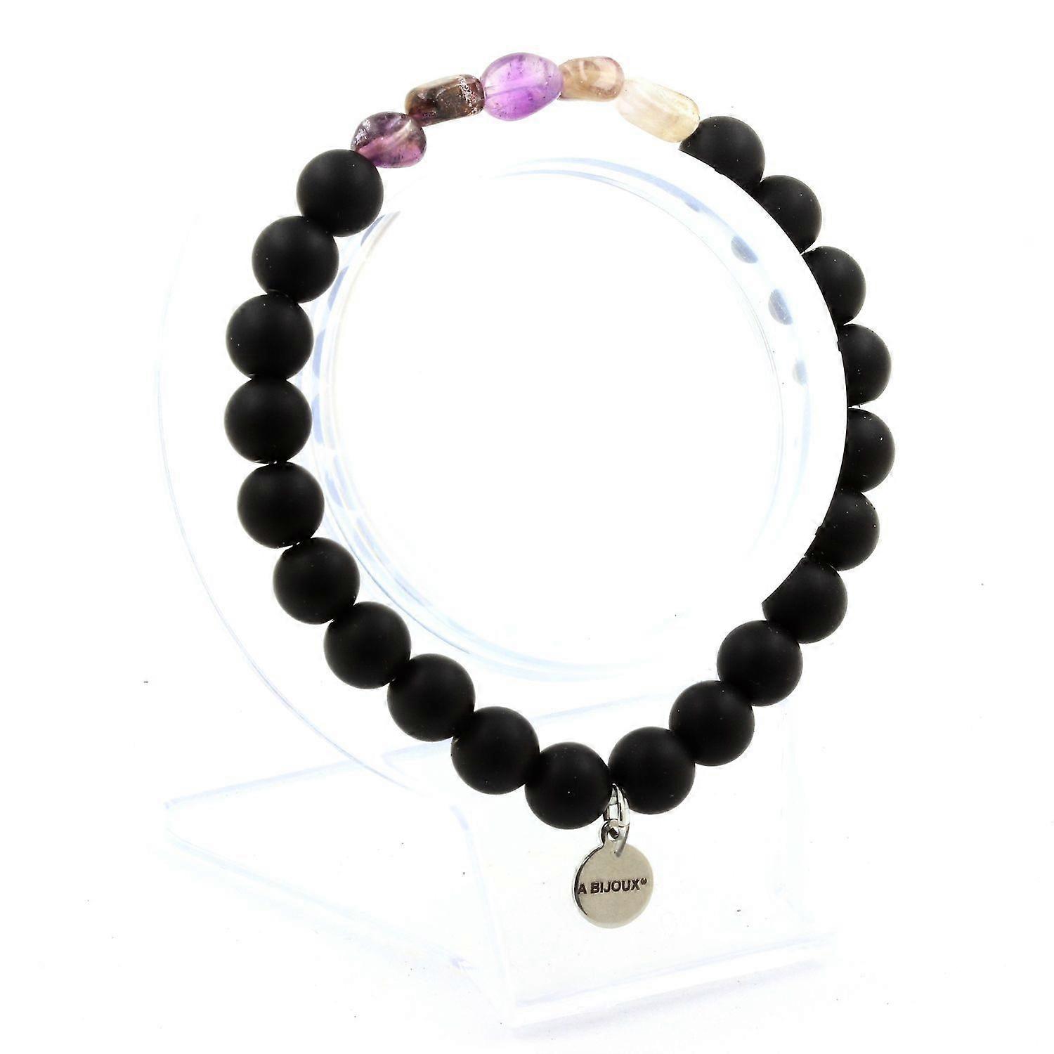 Auralite Bracelet from Canada + Matte Black Onyx Beads 8 mm