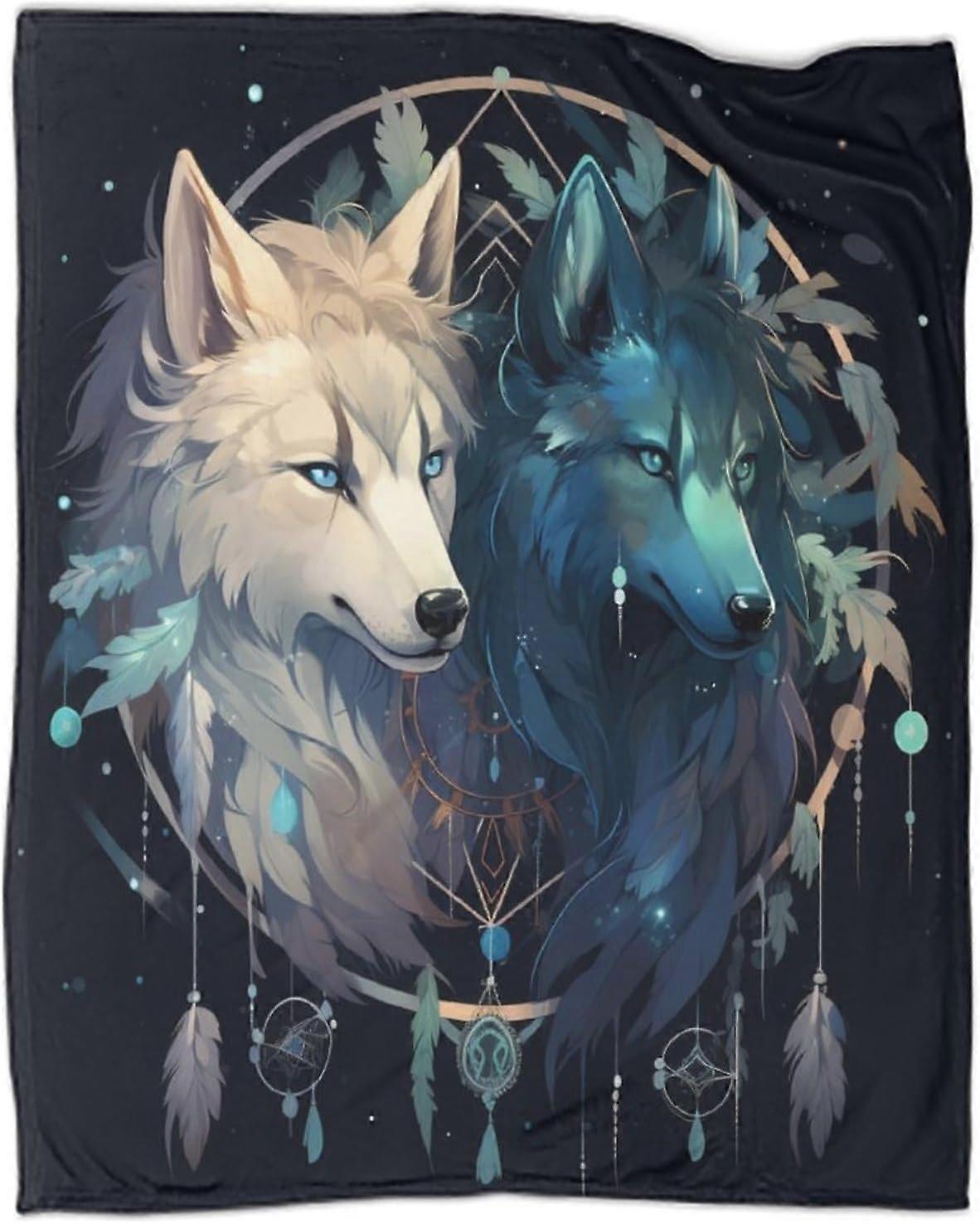 Cool Wolf Tæppe Ultra-blød Micro Fleece Tæppe Blødt og varmt Digitalt Trykt Tæppe Flannel Tæppe Jul Fødselsdagsgave Gave-ASDF342