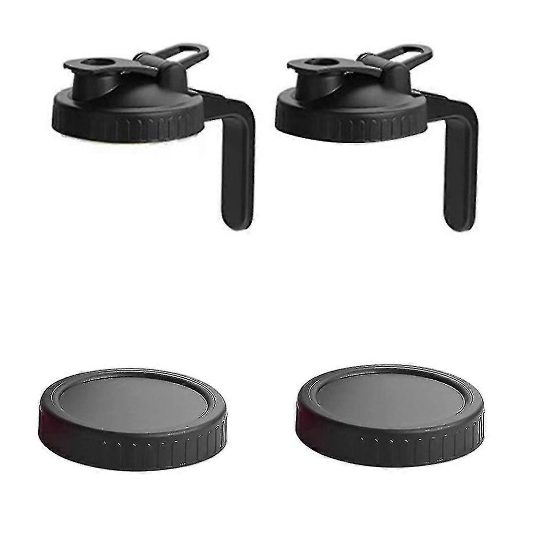 Wide Mouth Mason Jar Pour Lids,2 Pcs Flip Cap Lid With Handle & 2 Pcs Leak-proof Seal Lids For Food